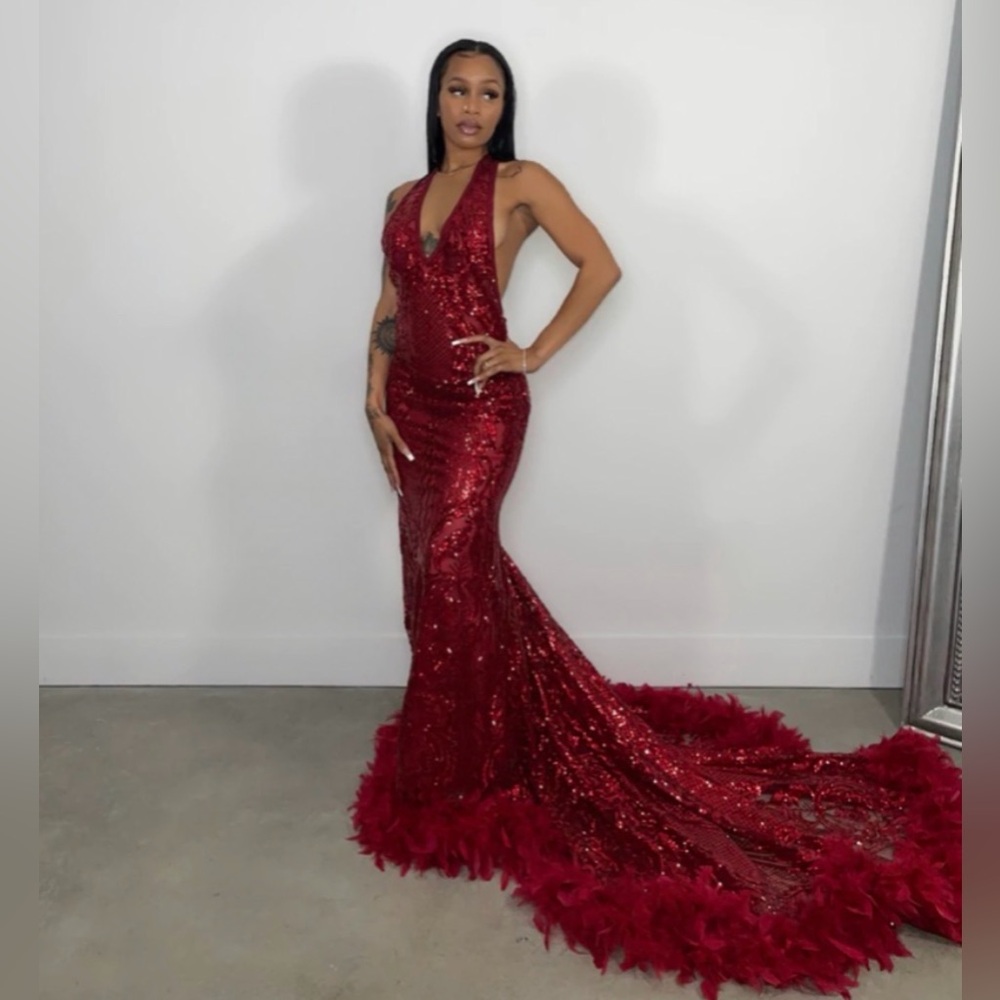 Glamorous Scarlet Sequin Prom Dress